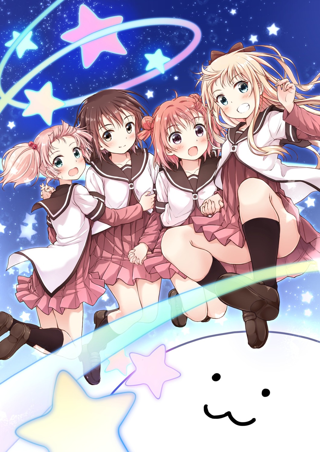 Uneune Yuru Yuri Akaza Akari Funami Yui Toshinou Kyouko Yoshikawa Chinatsu Seifuku Skirt Lift